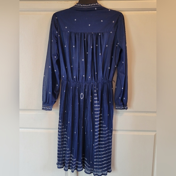 Vintage Tribute Navy Semi Sheer Collared Long Sleeve Dress - Picture 5 of 7